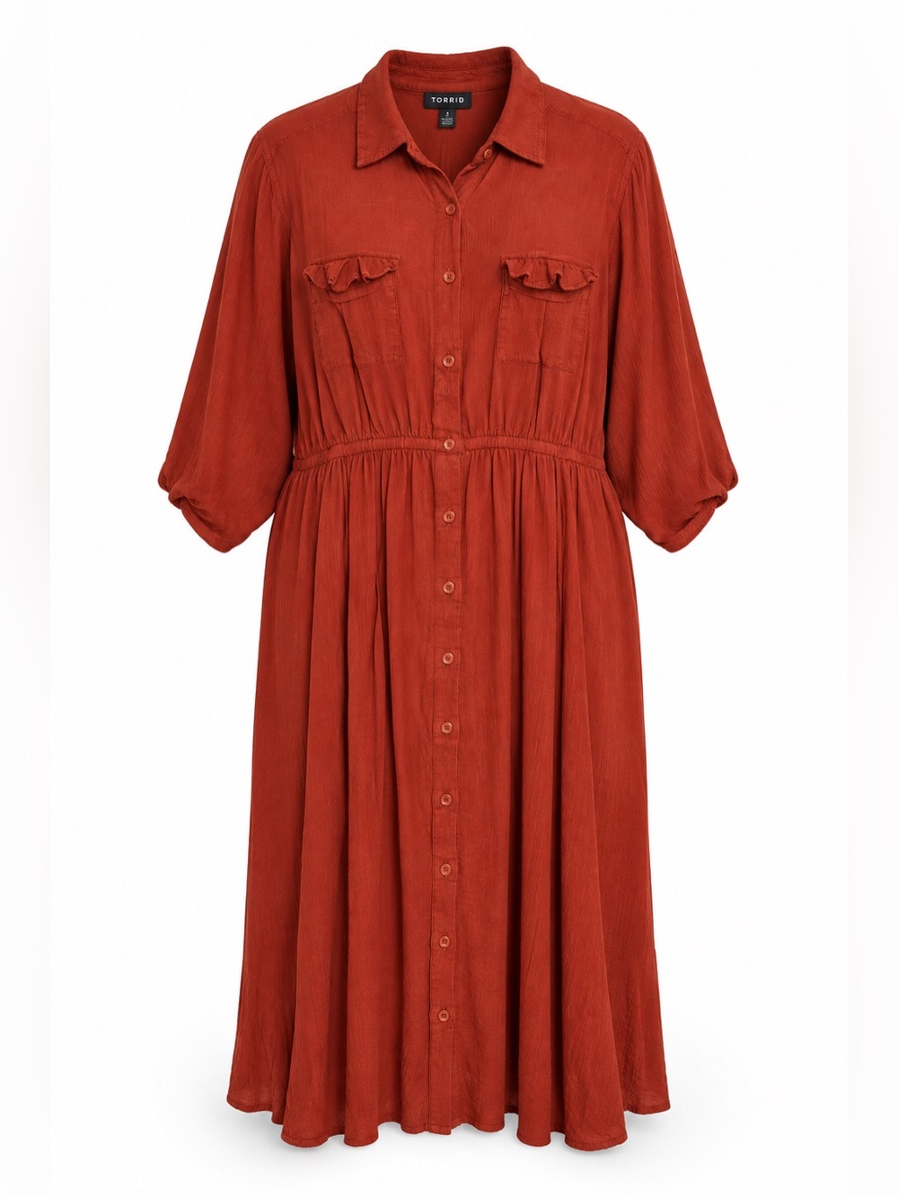 torrid rust button-front midi dress